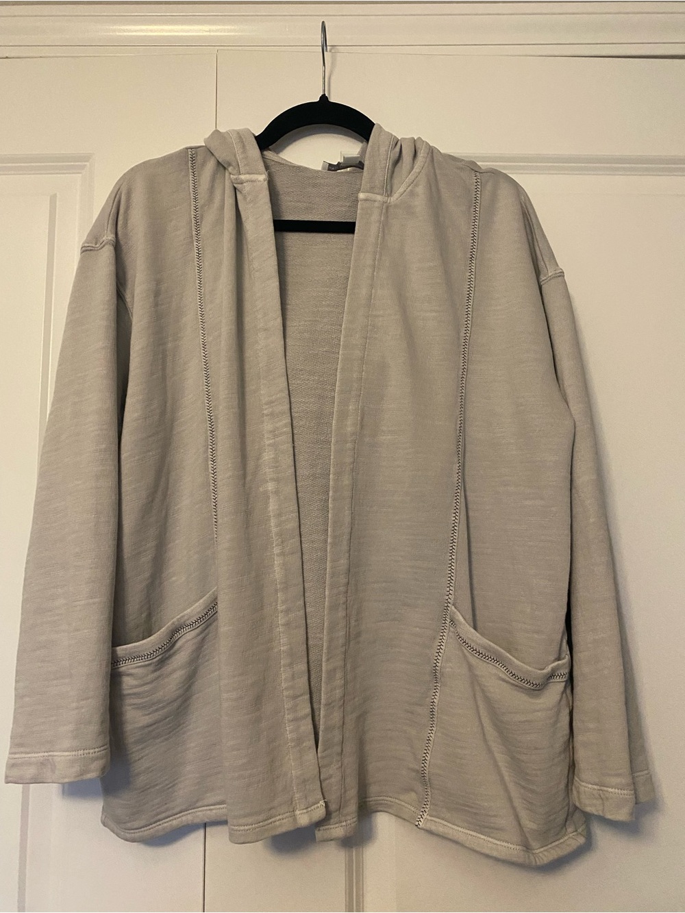 Pure Jill Gray Open-Front Hooded Jacket-organic cotton